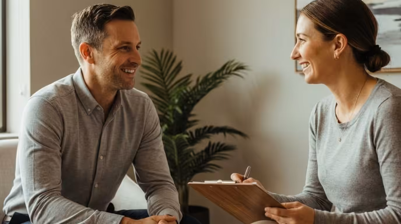 man discussing the best drug rehab with a therapist
