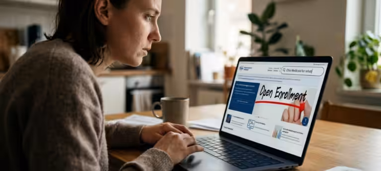 woman searching for ohio medicaid for addiction treatment on a laptop