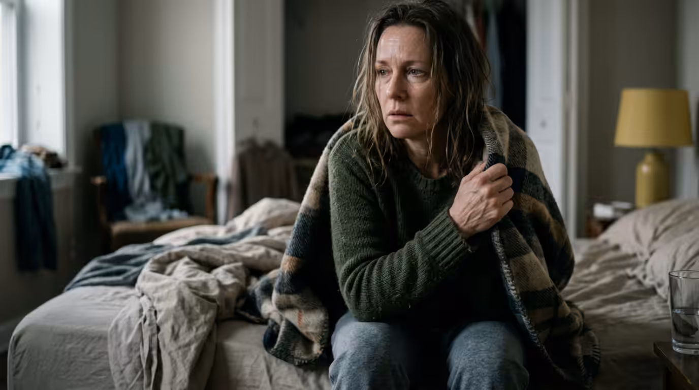 a middle aged woman struggling with Delirium tremens Alcohol Detox Timeline What Happens in the First 72 Hours
